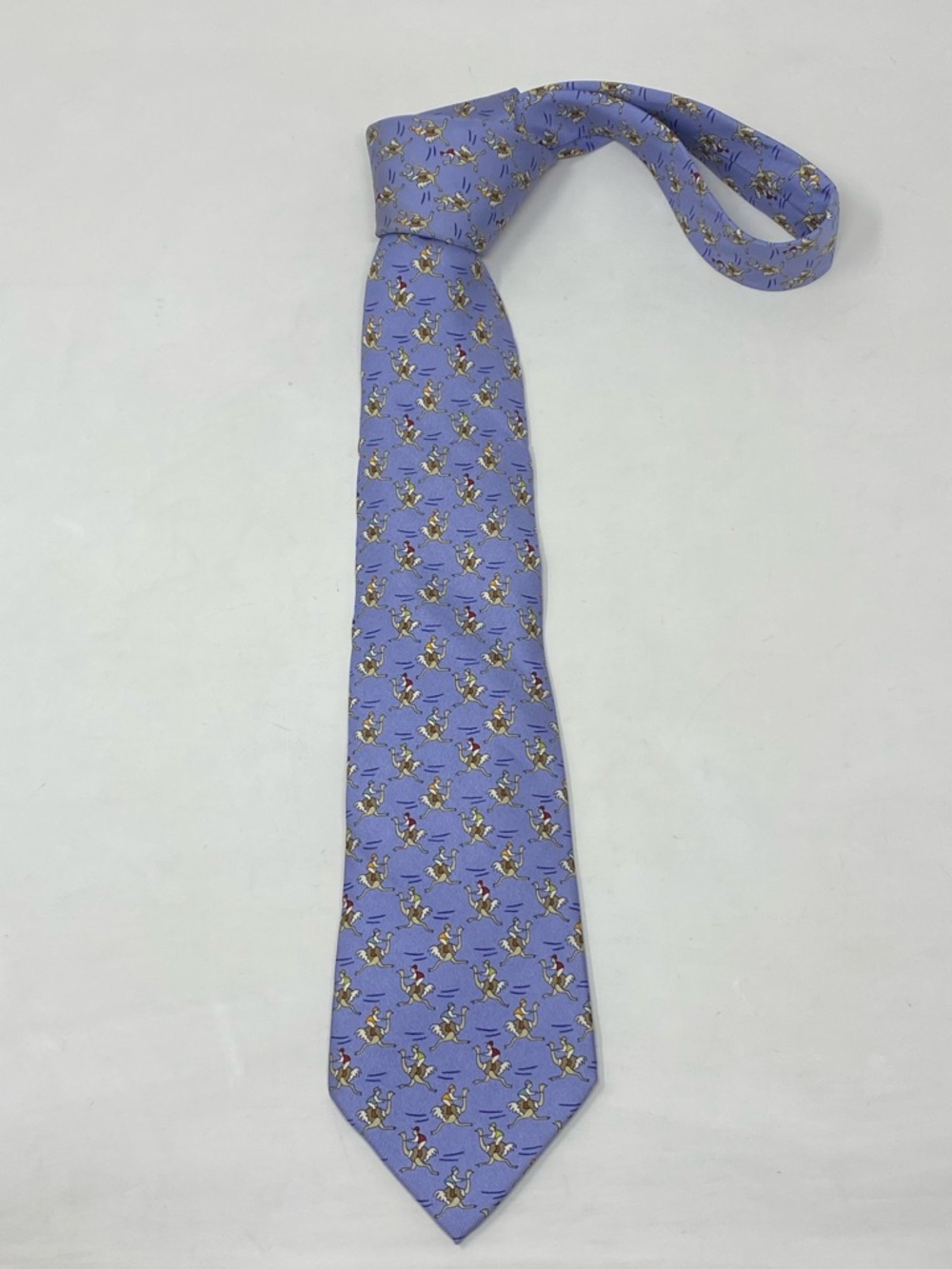 Hermes Mens Silk Tie Ostrich Rider Blue 7987 EA - Picture 7 of 11